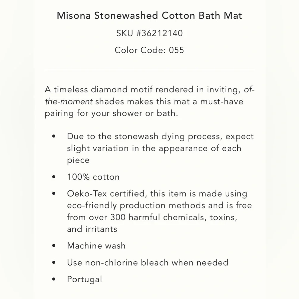 Anthropologie Misona Stonewashed Cotton Bath Mat NWOT